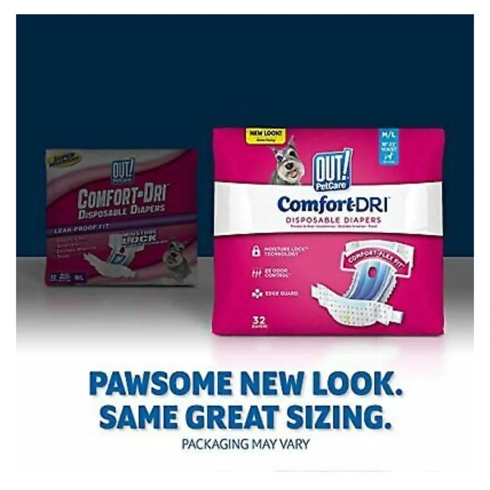 OUT! PET CARE Disposable Dog Diapers (Size M/L 18”-25” Waist, 25-75 Lbs.)